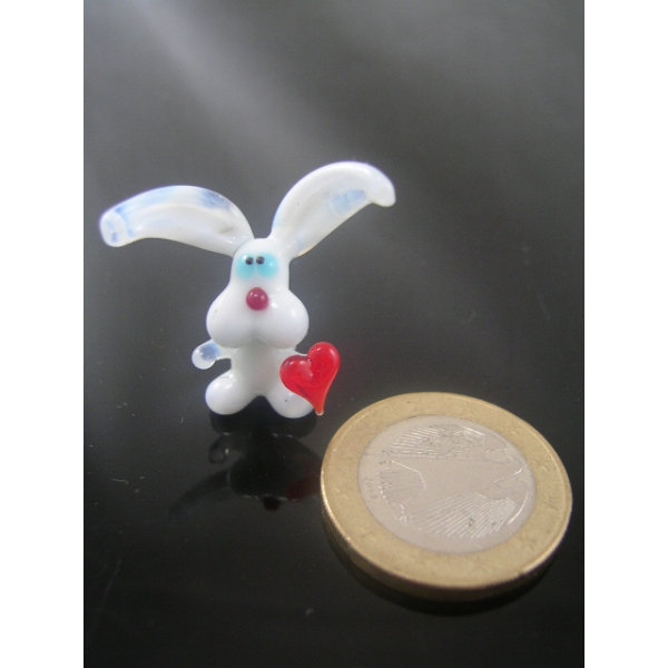 Hase mit Herz mini Weiß Rot - Miniatur Glas Figur Kaninchen Setzkasten Glücksbringer Häschen1-Glasf
