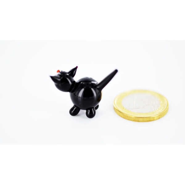 Katze Schwarz Mini - Miniatur Glasfigur Weiße Samtpfote