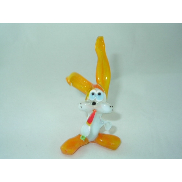 Hase mit Möhre Löffler Weiß Gelb - Glas Figur Kaninchen Karotte Setzkasten Glücksbringer Häschen