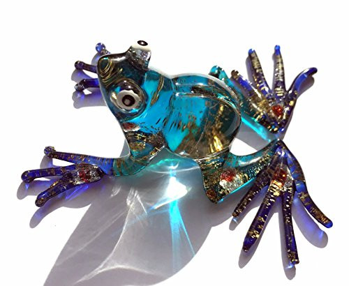 Frosch - Frog -Glasfigur-Glastier- Nr.2 ,neu - Blau Eisblau Gold