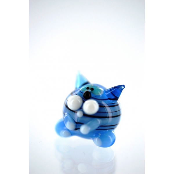 Katze mini blau 1-Glasfigur - Miniatur Figur aus Glas - Deko Setzkasten Vitrine Sammlerstück