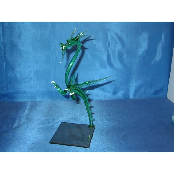 Drache Groß Grün - Figur aus Glas Großer Grüner Drachen Deko Vitrine