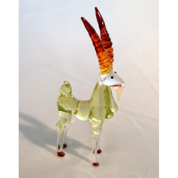 Steinbock - Grün Braun Figur aus Glas - Glastier Deko Vitrine