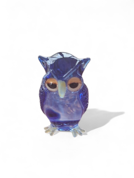 Kleine Eule aus Glas - Handgefertigte Glasfigur in Blau