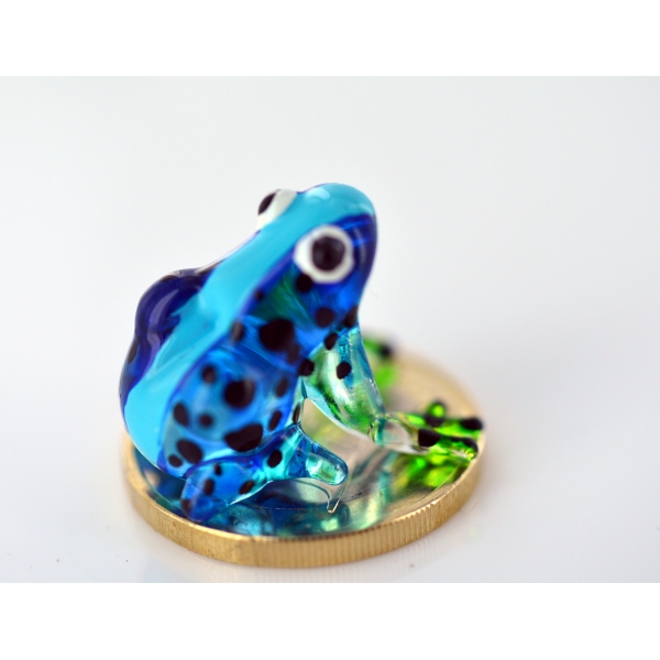 Frosch Blau Mit Rückenstreifen- Miniatur Glasfigur