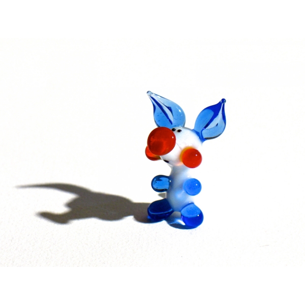 Schwein mini, Ferkelchen weiß blau - Miniatur Schweinchen Figur aus Glas Glücksbringer Deko Setzkast