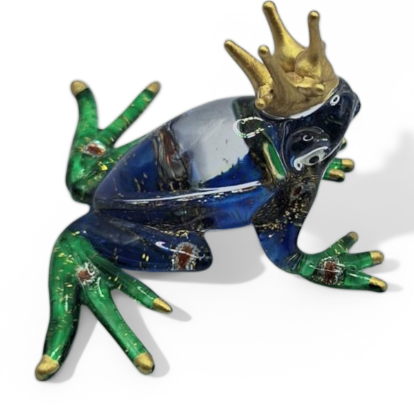 Froschkönig Blau - Kunstvolle Glasfigur mit Krone