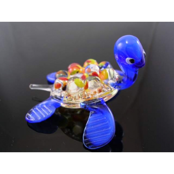 Schildkröte Blau - Glas Figur Deko Setzkasten Vitrine Turtle Glasfigur