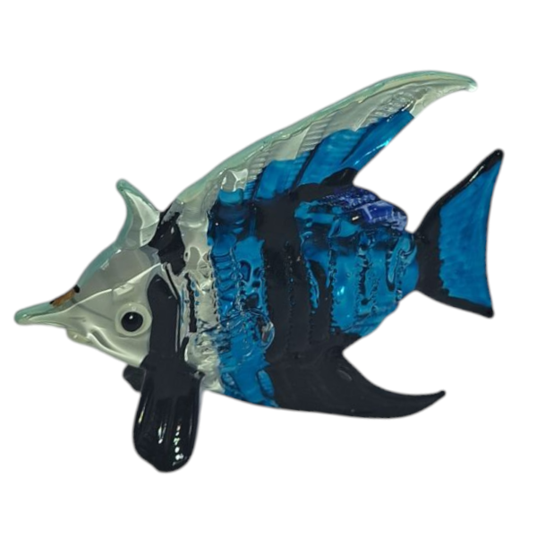 Handgefertigte Glasfigur Fisch - Dekorativer Glaskunst Zierfisch in Blau - Schwarz