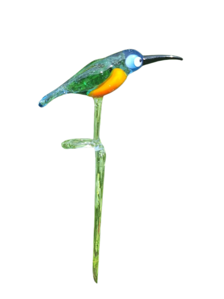 Orchideenstab mit Glasvogel - Handgefertigte Glasfigur in Kolibri - Optik