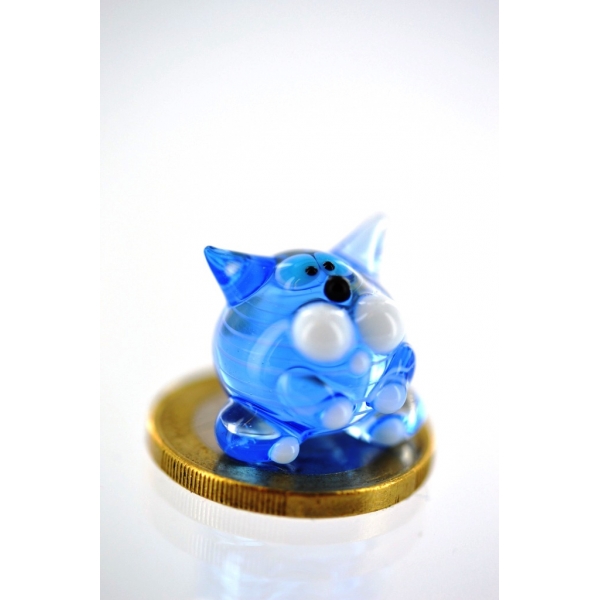 Katze mini blau 2-Glastier Miniatur Figur Glas Transparent Tiger Garfield Deko Setzkasten Vitrine