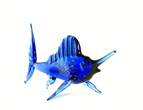 Marlin Blau - Fisch Figur aus Glas - Deko Vitrine Glasfisch Schw