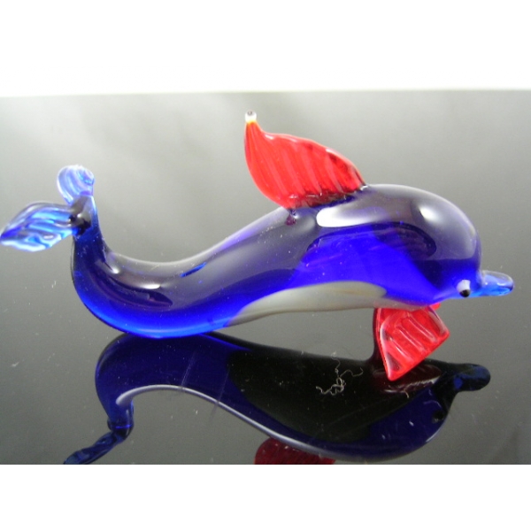 Delfin 1 - Dunkelblau Rot -Glas Figur Deko Setzkasten Vitrine