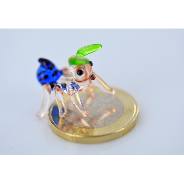 Ameise Mini Blau - Miniatur Glasfigur - Glastier