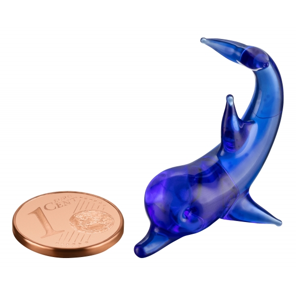 Delfin - Delphin Mini Marineblau - Glasfigur Miniatur Glücksbringer Deko Setzkasten Figur Glas