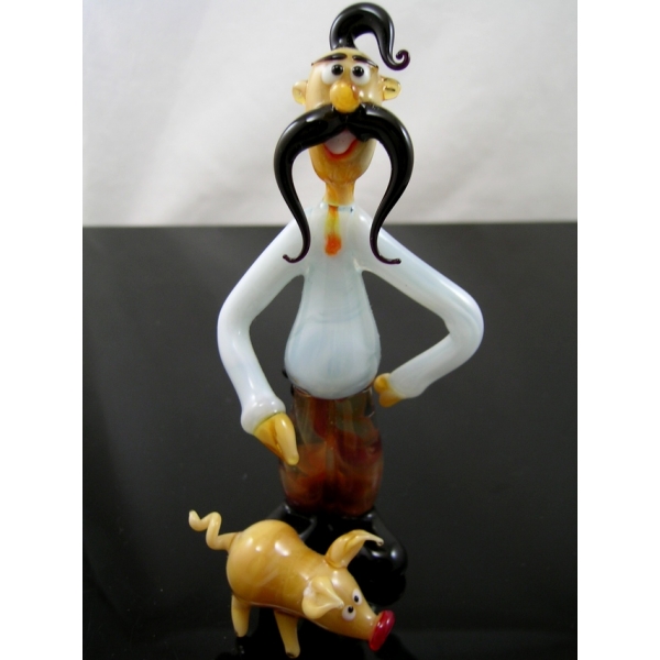 Kosake mit Schwein-- Glasfigur-b9-3-7