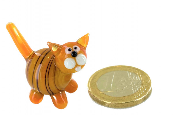 Katze mini Gelb Gestreift Miniatur Orange 2-Glasfigur-k-2 Setzkasten Glücksbringer Tiger Kater Yel