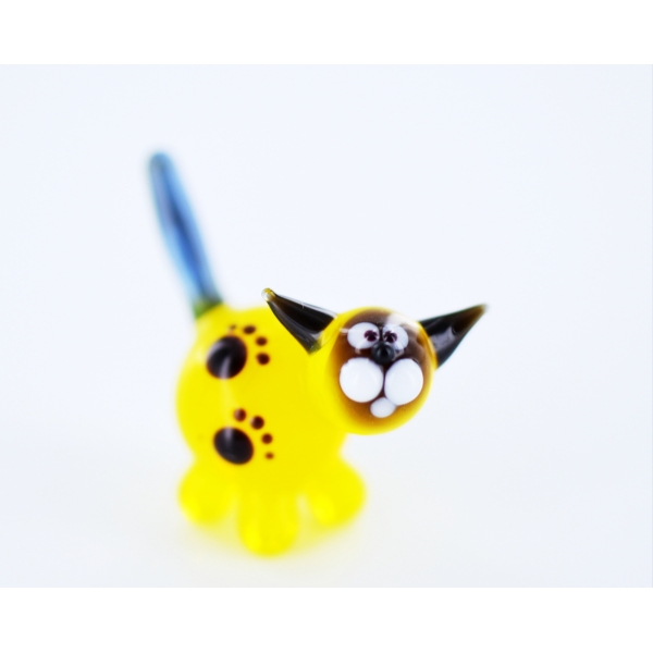 Katze Gelb Mini - Miniatur Glasfigur Gelbe Samtpfote- Glastier