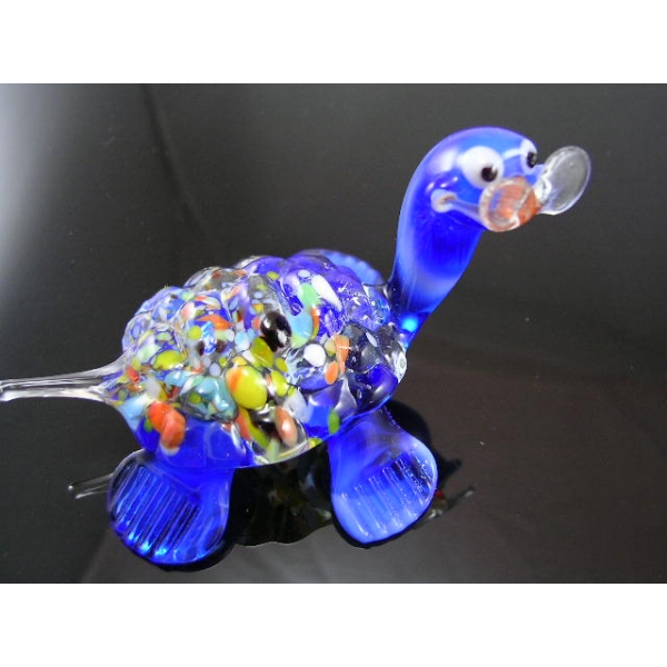 Schildkröte mit Brille Blau - Glas Figur Deko Setzkasten Vitrine Turtle Glasfigur