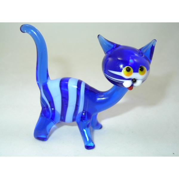 Katze-Tigerkatze-Cat-dunkel blau-22-12 - Glastier