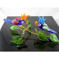 2 Papageien auf Ast-4 - Glastiere 2 Papageien auf Ast-4 - Glastiere