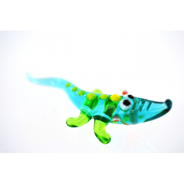 Blaues Krokodil Figur aus Glas - Kroko Alligator Grün Blau