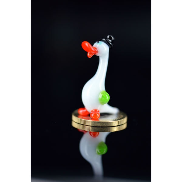 Ente mit Hut - Miniatur Glasfigur Vogel - Gans Mini - Glastier