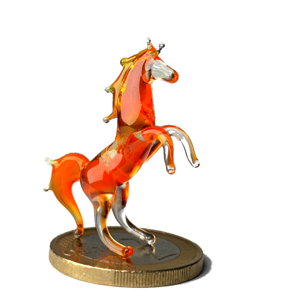 Pferd Mini Orange Gelb - Miniatur Figur aus Glas - Deko Setzkasten Vitrine Glücksbringer