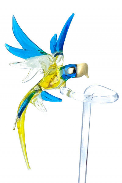 Ara Orchideenstab Gelb Blau - Glas Blumenstab mit Vogel Figur Rankhilfe 43 cm - Papagei Deko Blüten