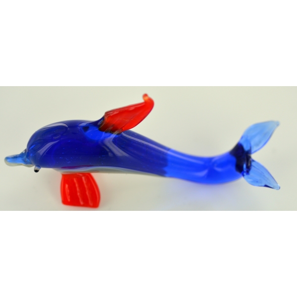 Delfin Mit Roten Flossen - Glasfigur, Glastier Figur aus Glas Deko Setzkasten Delphin