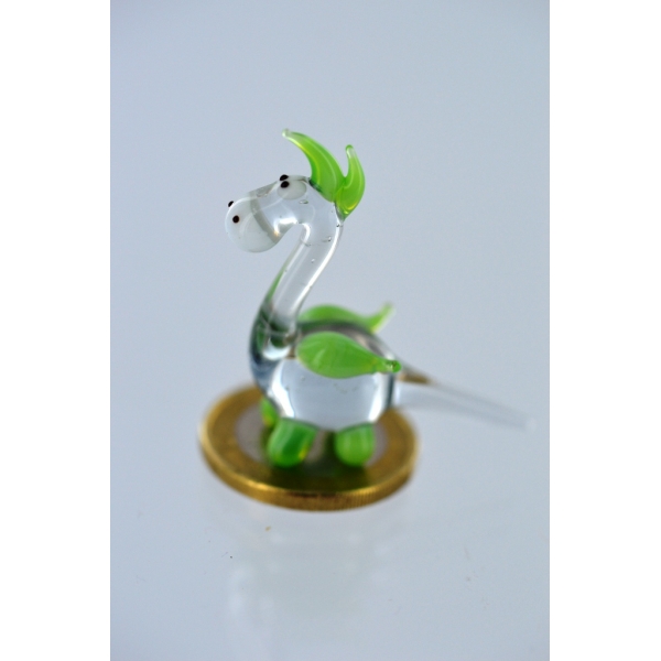 Drache mini grün klar - Miniatur Drachen Glas Figur Setzkasten Glücksbringer Vitrine