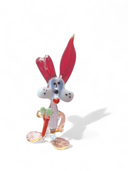 Handgefertigte Glasfigur Hase mit Karotte aus Glas