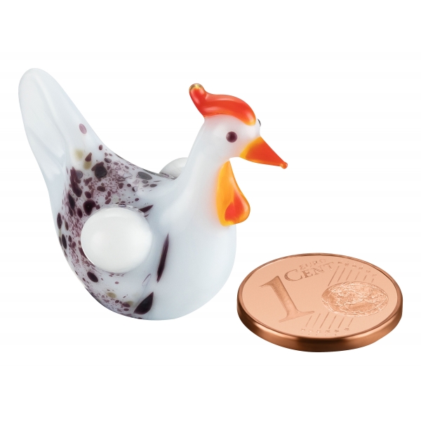 Sitzendes Huhn - Mini Henne Miniatur Weiß Brütende Glas Figur Setzkasten Glücksbringer
