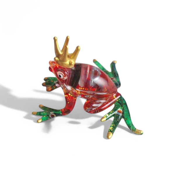 Froschkönig / Rot - edle Glasfigur - Handgefertigte Dekoration mit goldener Krone