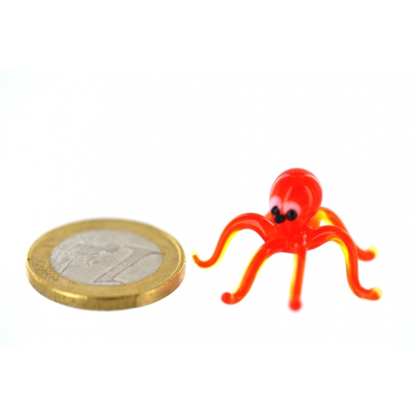 Krake mini rot-Glasfigur Miniatur Tintenfisch Figur Glas Deko Setzkasten Aquarium