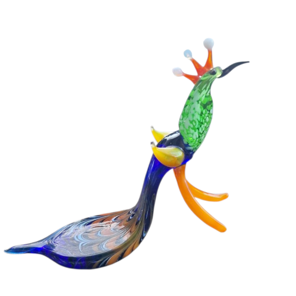 Handgefertigte Glasfigur - Fantasievogel mit Krone ( Pfau ) Bunte Dekoration