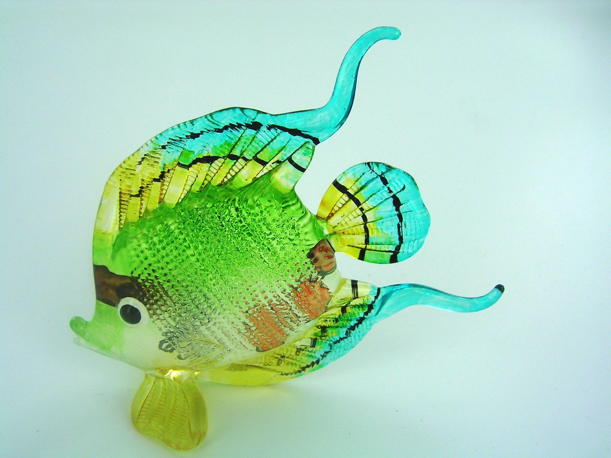 Fisch-Bunter Glasfisch-Glasfigur-Glastier-T-112-Groß Korallenfisch mit Kamm  Grün gelb | Fische & Meerestiere | Aus aller Welt - Große Tiere | Glastiere  - Glasfiguren | Glasfiguren Bastick