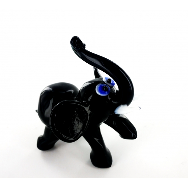 Elefant schwarz 2 - Glastier Black Elephant Glas Figur Deko Setzkasten Vitrine