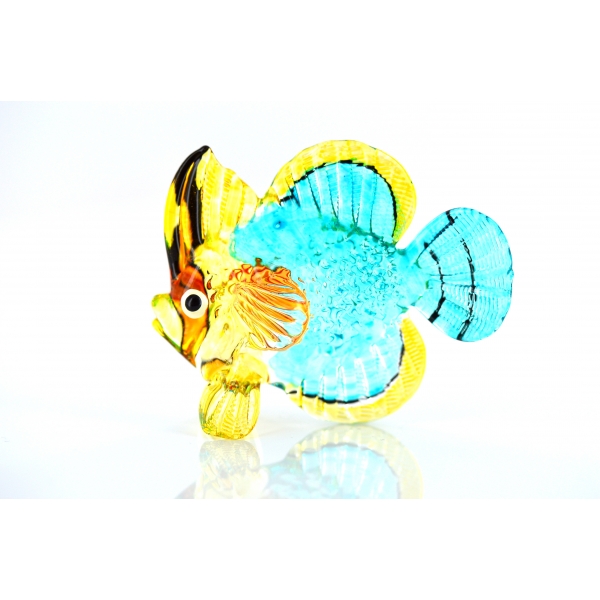 Zierfisch Blau Gelb - Glas Figur Korallenfisch Streifen s - 57