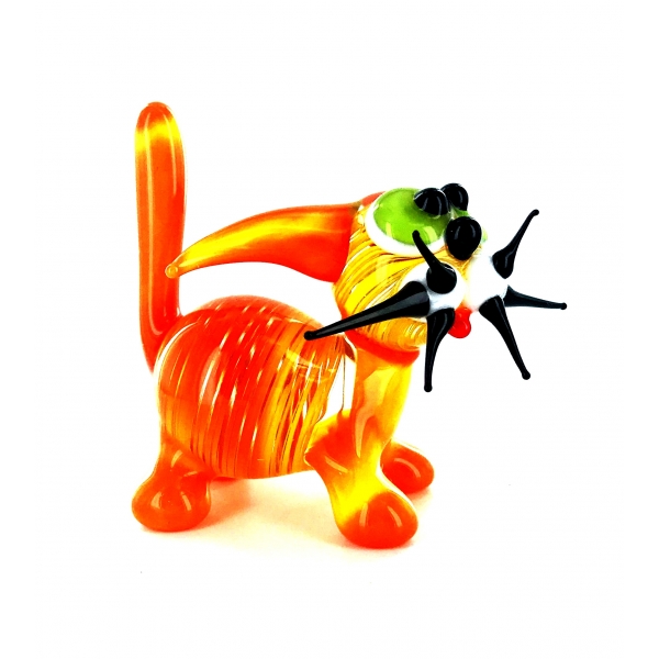 Katze Orange Gelb Gestreift - Figur aus Glas grünen Augen