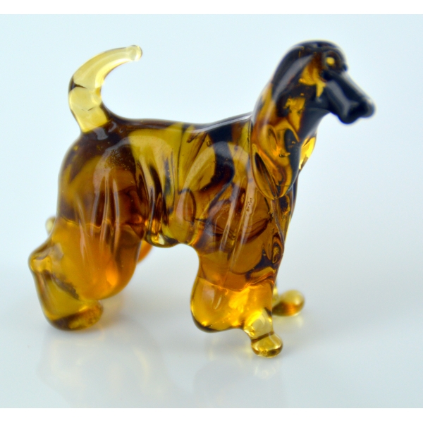 Afghanischer Windhund-Afghane Glasfigur-b8-12-33 -Glas Hund Figur Deko Setzkasten Vitrine Sammler