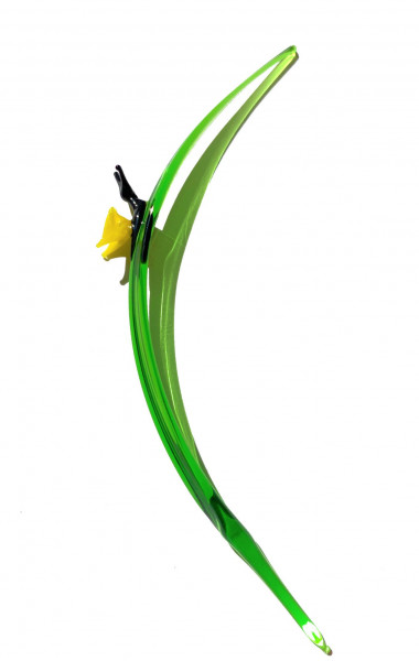 Blatt mit Schmetterling - Gelb Grün Glas Figur Mini Falter Handarbeit Deko Setzkasten Vitrine Blume