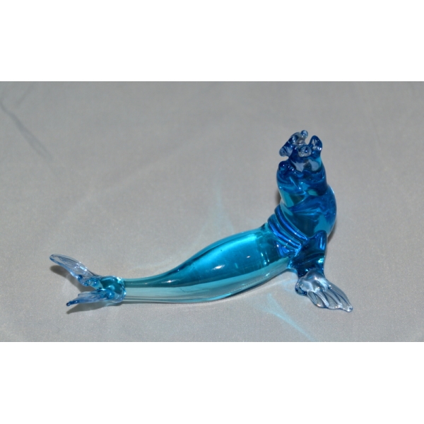 See-Elefant - Seelöwe blau Figur Glas Deko Setzkasten Vitrine Robbe
