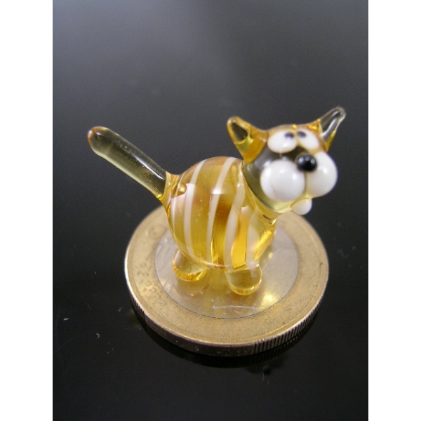 Katze mini gelb - Miniatur Figur aus Glas - Deko Setzkasten Vitrine Sammlerstück Glücksbringer