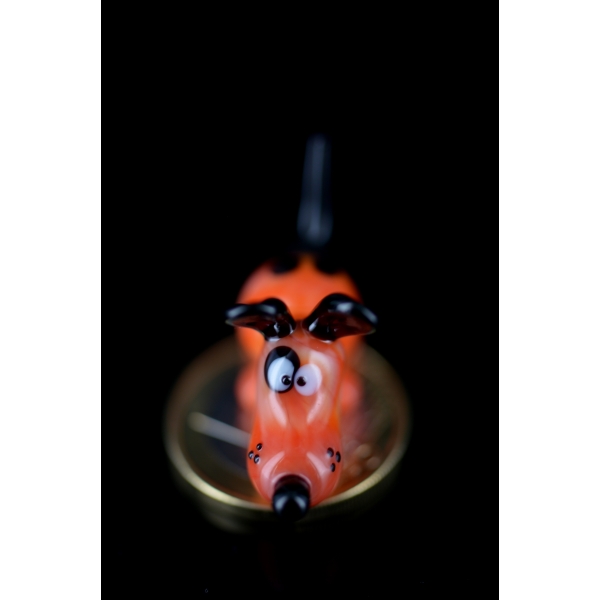 Hund mini - Glastier, Glasfigur Rot - Miniatur Glas Figur Deko Setzkasten Vitrine Sammler Glücksbrin