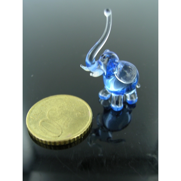 Elefant Mini Blau Glas - Miniatur Glasfigur Blauer Elephant