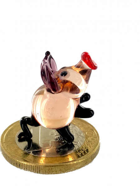 Schwein mini Rosa Rot - Winzige Miniatur Figur aus Glas Schweinchen Deko Glücksbringer Setzkasten