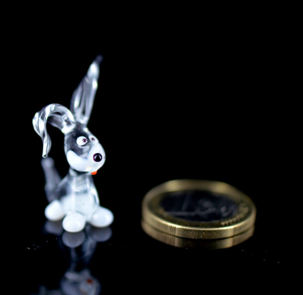 Hase Mini Weiß Transparent - Miniatur Glas Figur Kaninchen Setzkasten Glücksbringer Häschen2-