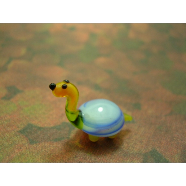 Schildkröte mini blau braun - Miniatur Glas Figur Deko Setzkasten Vitrine Turtle Glasfigur
